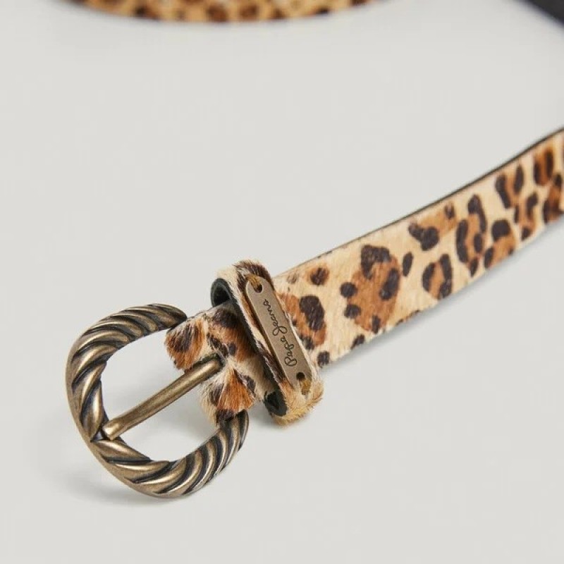 Leather belt Animal Printed Brown Pepe Jeans