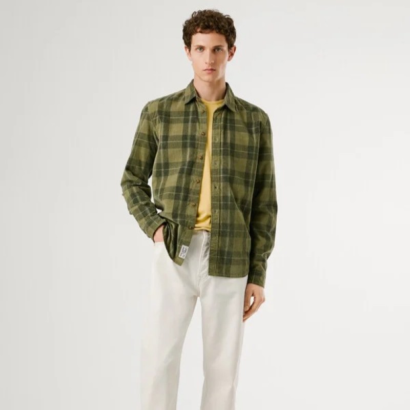Πουκάμισο regular fit Caster Olive Pepe jeans