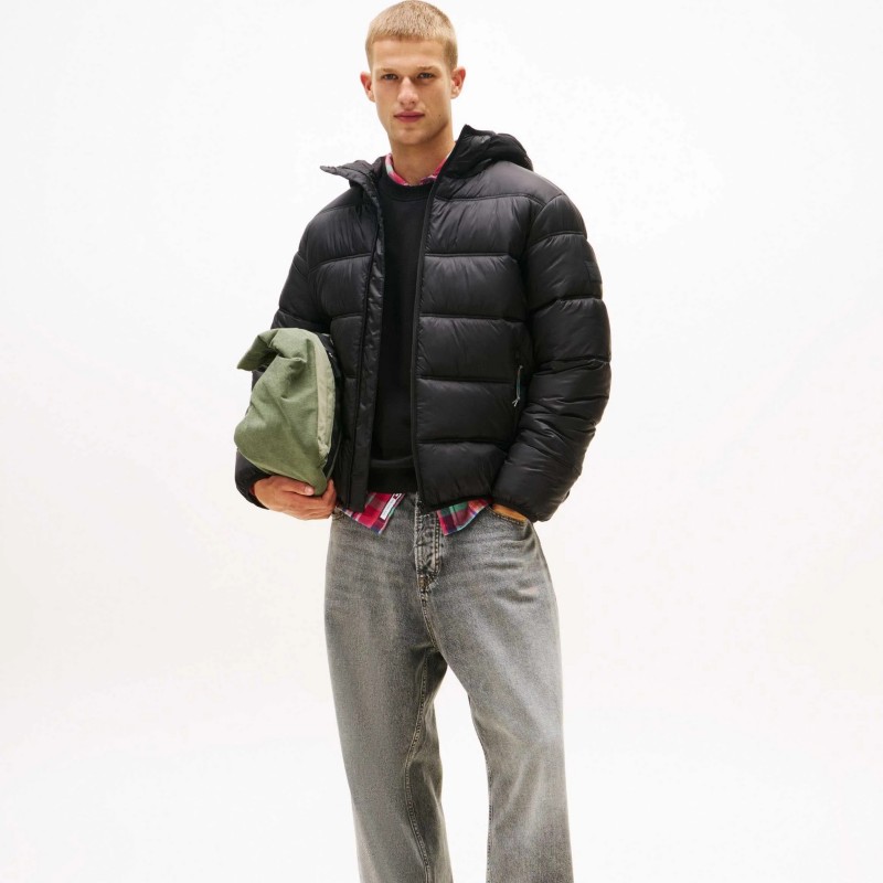 Μπουφάν TJM hooded logo puffer Black Tommy jeans