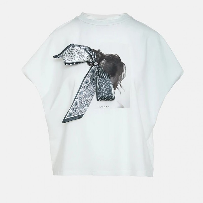Printed blouse with appliquéd bow White Lynne
