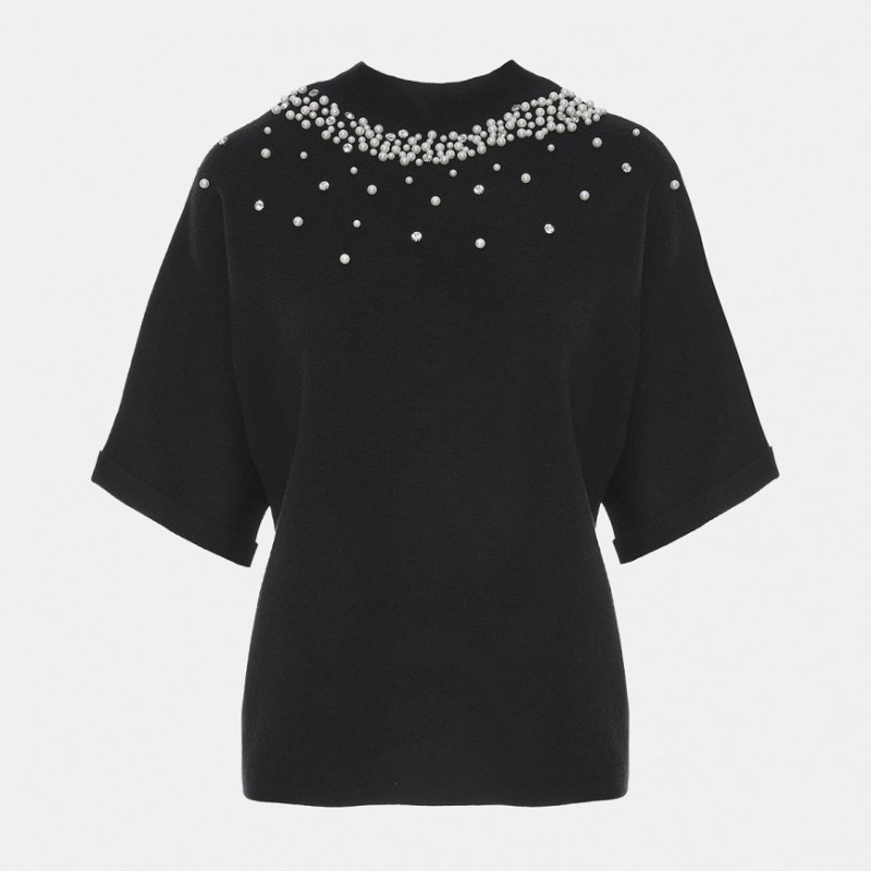 Sweater with pearls and rhinestones Black Lynne