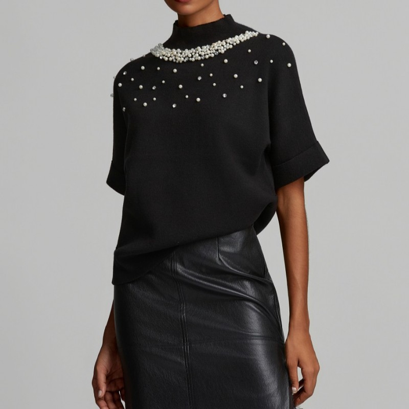 Sweater with pearls and rhinestones Black Lynne