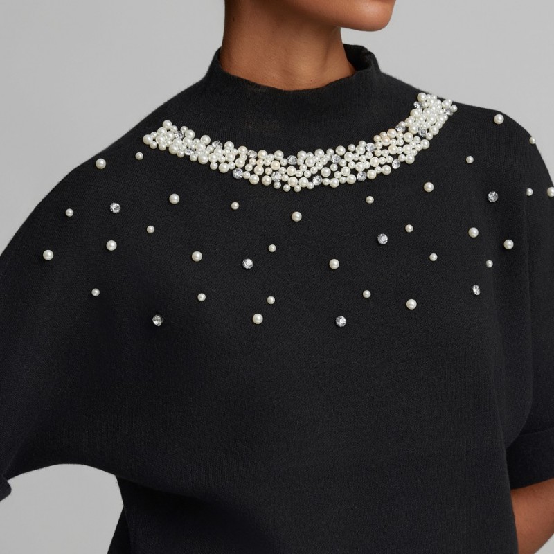 Sweater with pearls and rhinestones Black Lynne