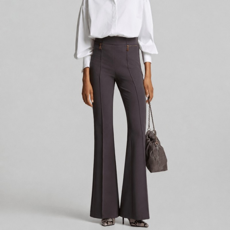 High-waisted bell-bottom pants Grey Lynne