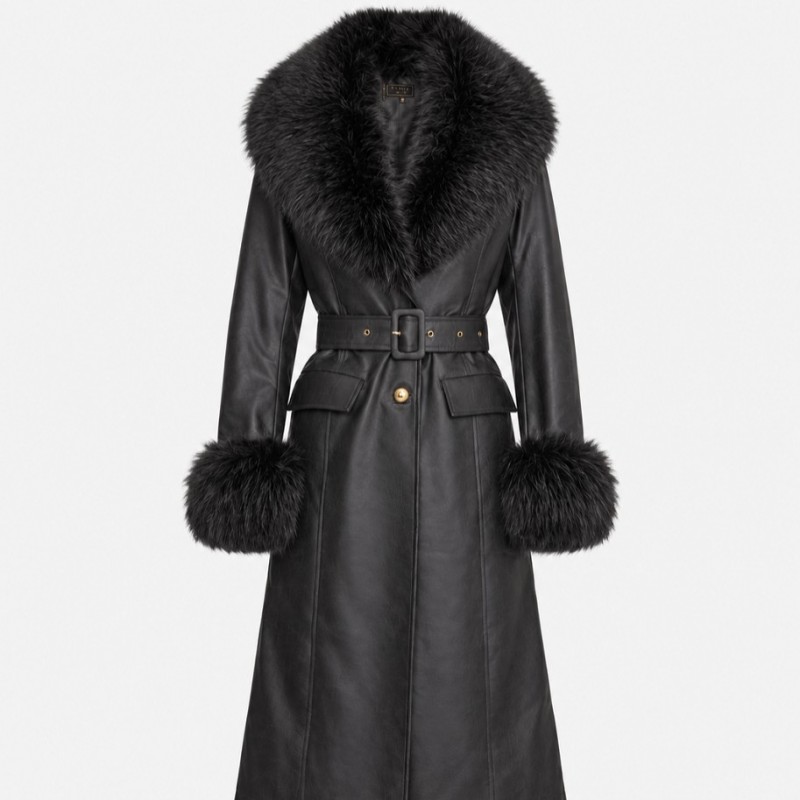 Long coat with faux fur details Grey Lynne
