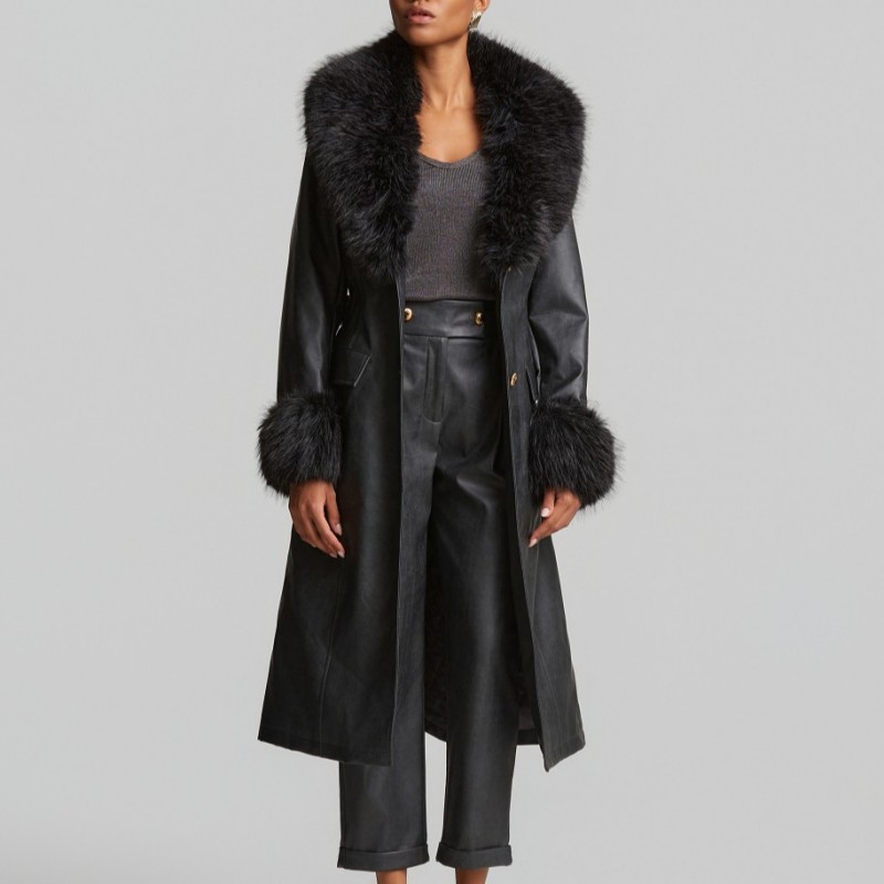 Long coat with faux fur details Grey Lynne