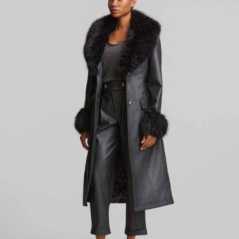 Long coat with faux fur details Grey Lynne