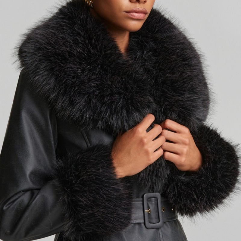 Long coat with faux fur details Grey Lynne