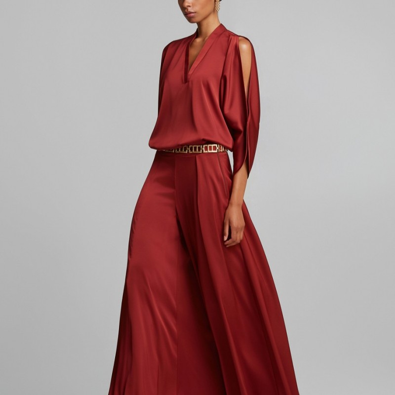 Blouse with openings in satin look Bordeaux Lynne
