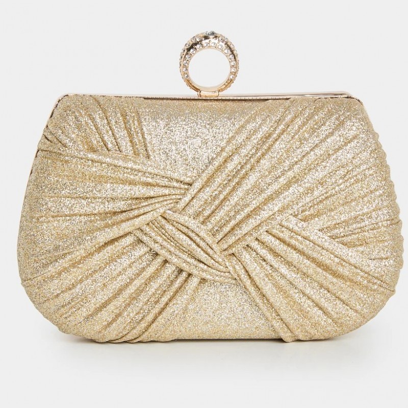 Clutch τσάντα με δέσιμο και δαχτυλίδι Gold Lynne