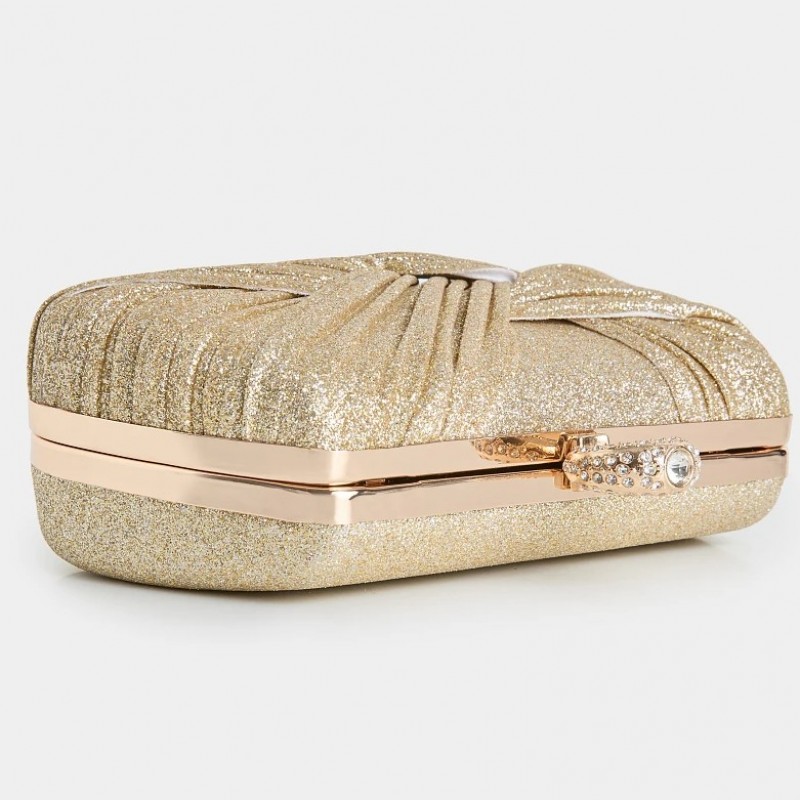 Clutch τσάντα με δέσιμο και δαχτυλίδι Gold Lynne
