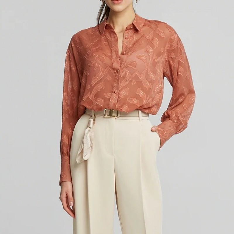 Πουκάμισο από ζακάρ μουσελίνα Terracotta Lynne
