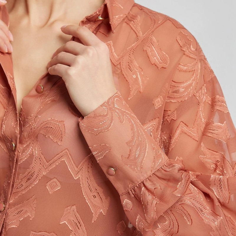 Πουκάμισο από ζακάρ μουσελίνα Terracotta Lynne