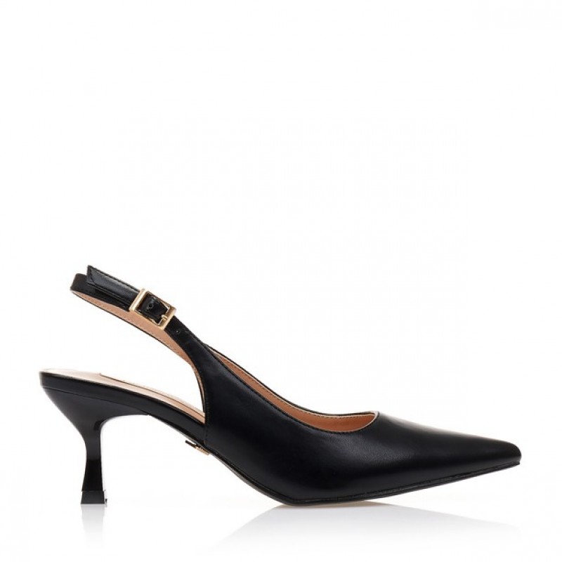 Leatherette pumps with patent leather heel Black Tsoukalas