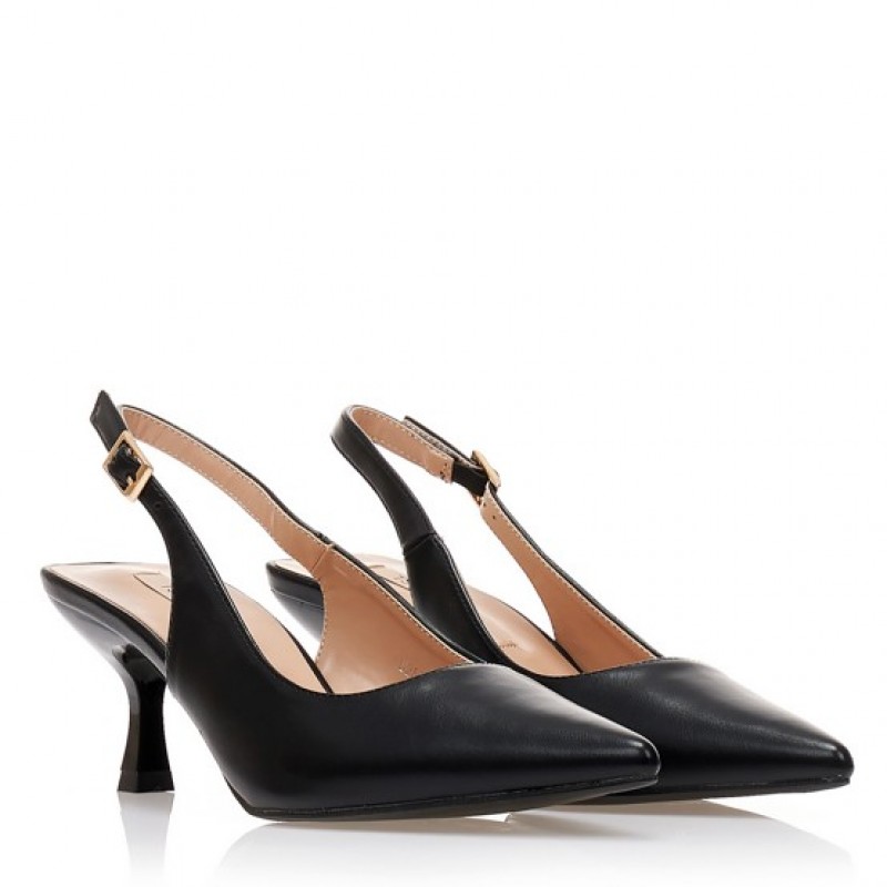 Leatherette pumps with patent leather heel Black Tsoukalas