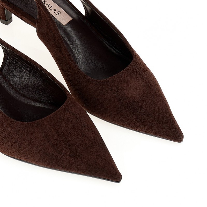 Γόβες καφέ σουέτ slingback Brown Tsoukalas