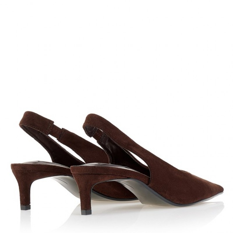 Γόβες καφέ σουέτ slingback Brown Tsoukalas