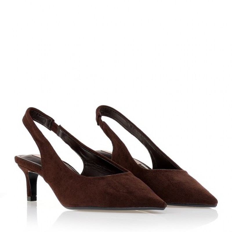 Γόβες καφέ σουέτ slingback Brown Tsoukalas