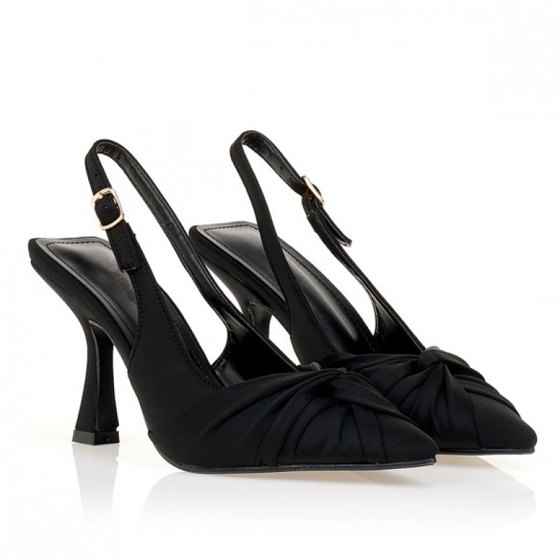 Γόβες μαύρες slingback με διακοσμητικό δέσιμο Black Tsoukalas