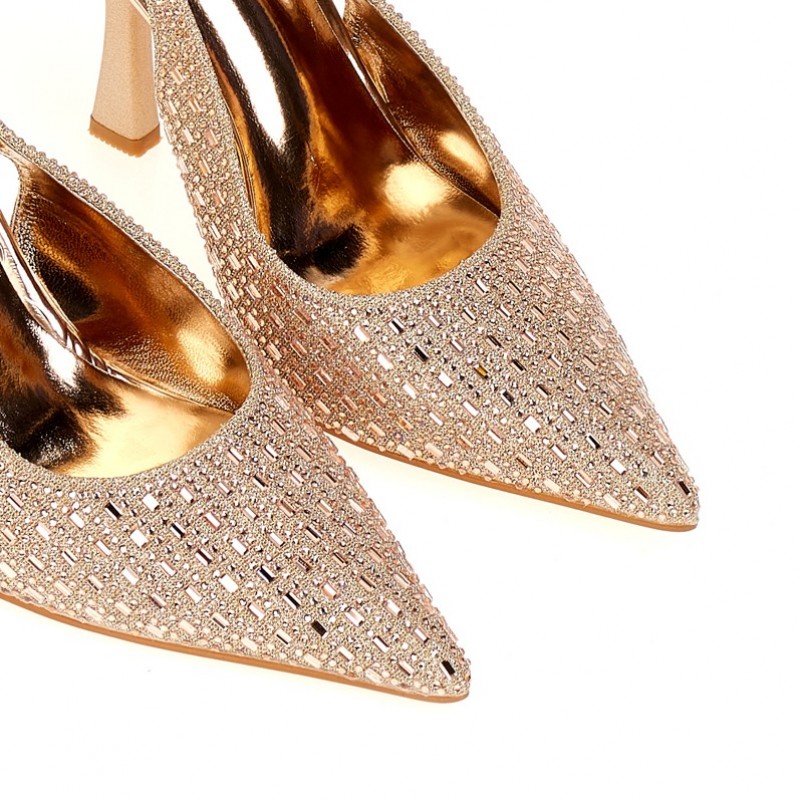 Γόβες μπρονζέ slingback με στρας Bronze Tsoukalas