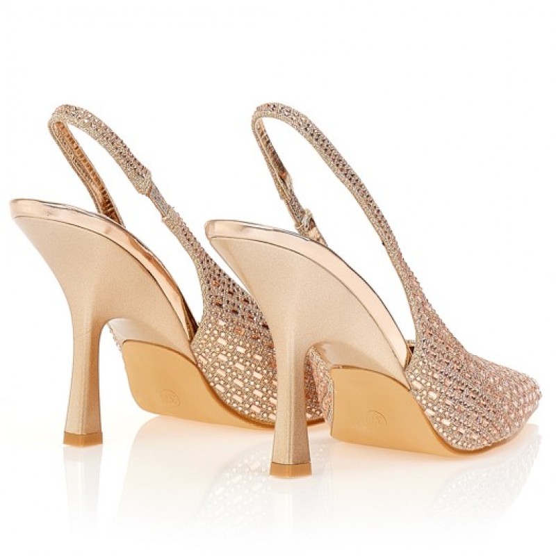 Γόβες μπρονζέ slingback με στρας Bronze Tsoukalas