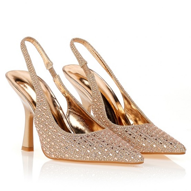 Γόβες μπρονζέ slingback με στρας Bronze Tsoukalas