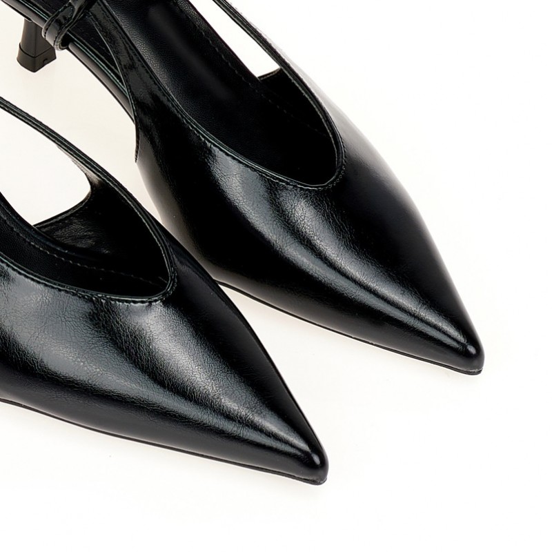 Γόβες μαύρες δερματίνη slingback Black Tsoukalas