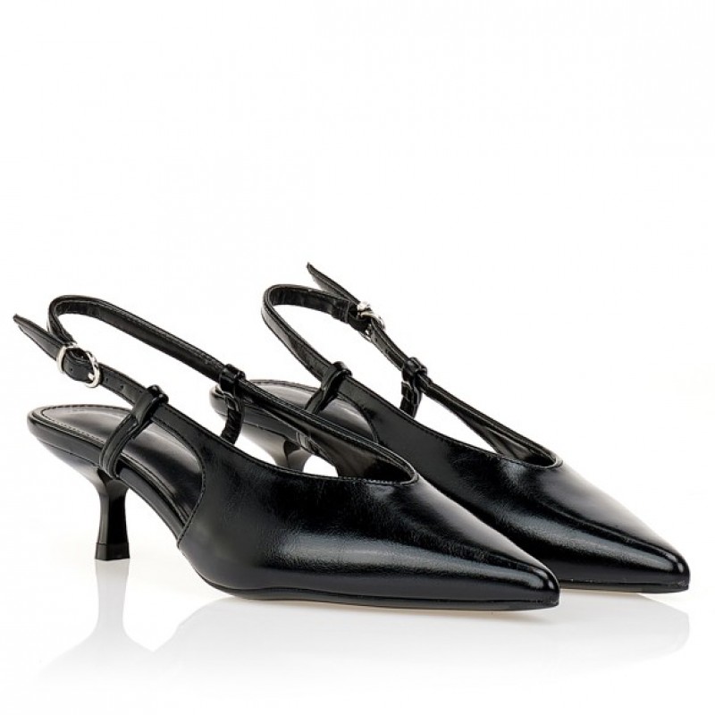 Γόβες μαύρες δερματίνη slingback Black Tsoukalas