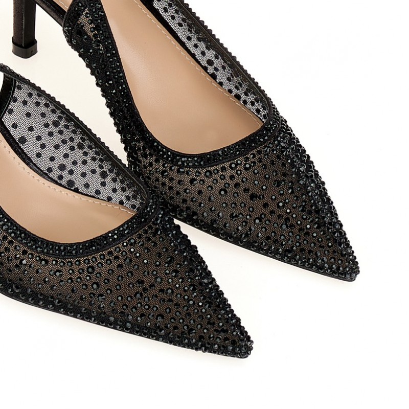 Γόβες slingback μαύρες με διαφάνειες και στρας Black Tsoukalas