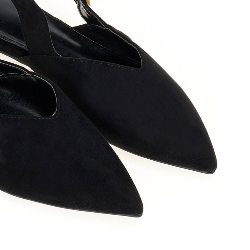 Black suede pointed ballerinas Tsoukalas