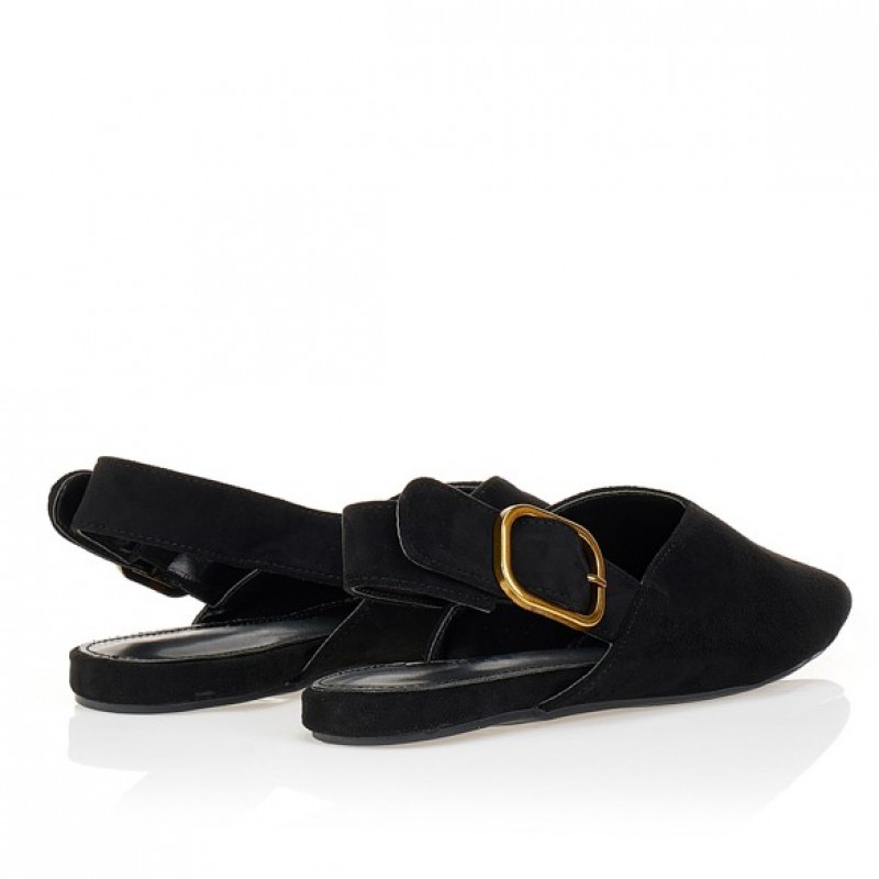 Black suede pointed ballerinas Tsoukalas