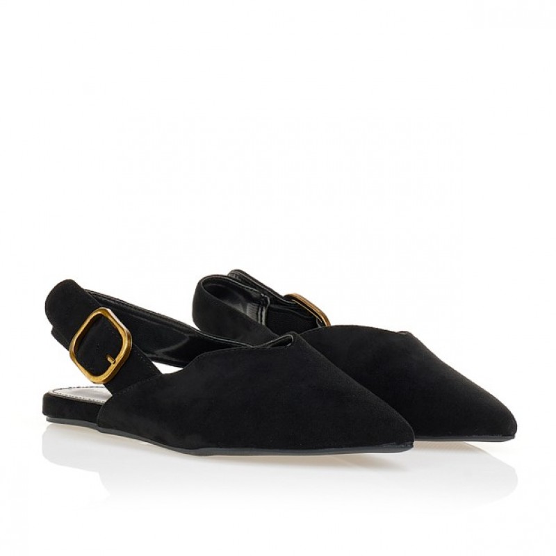 Black suede pointed ballerinas Tsoukalas