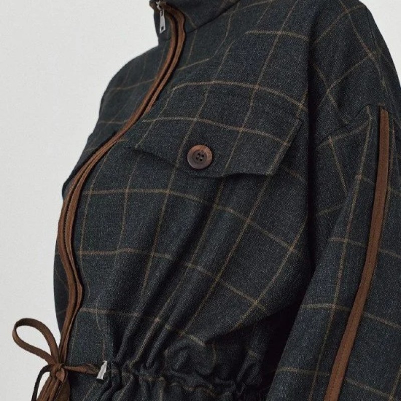 Checked jacket with drawstrings at the waist Brown Access