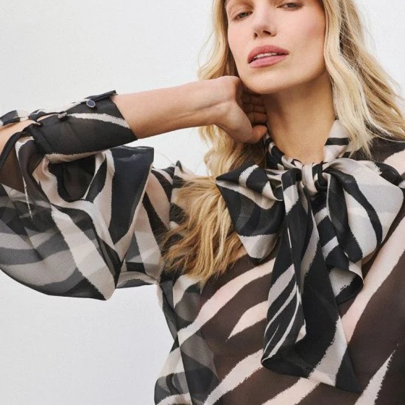 Animal print blouse with tie Balck-White Access