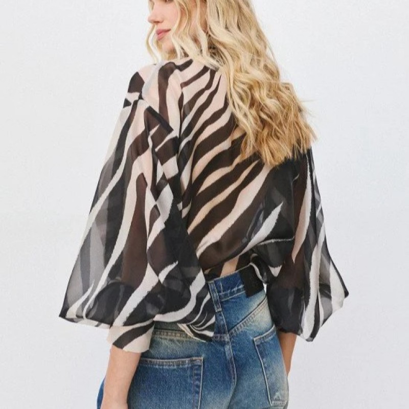 Animal print blouse with tie Balck-White Access