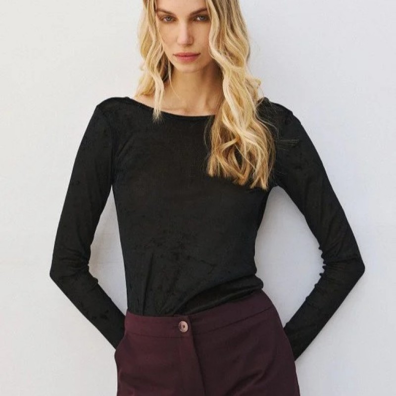 Velvet blouse with draped back Black Access