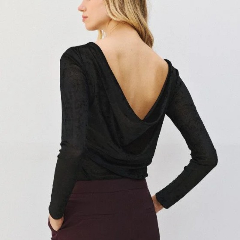Velvet blouse with draped back Black Access