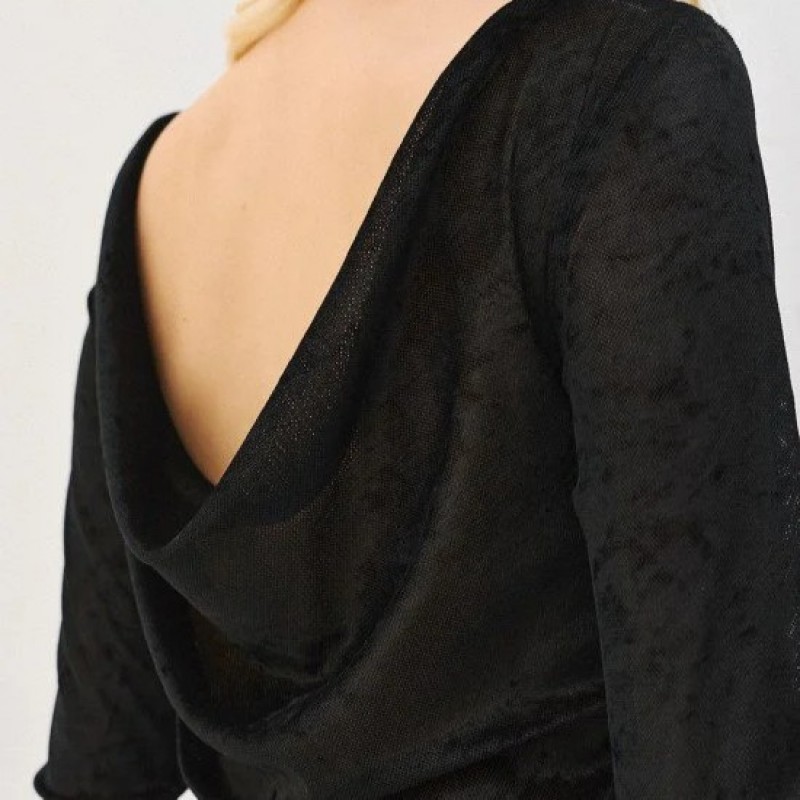 Velvet blouse with draped back Black Access