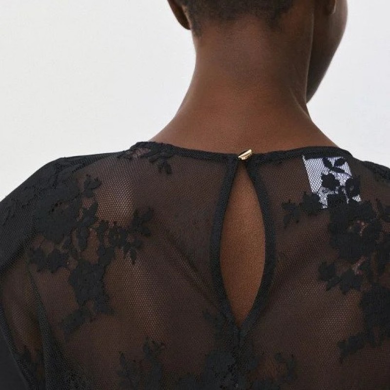 Μπλούζα σατέν με δαντελένια πλάτη Black Access
