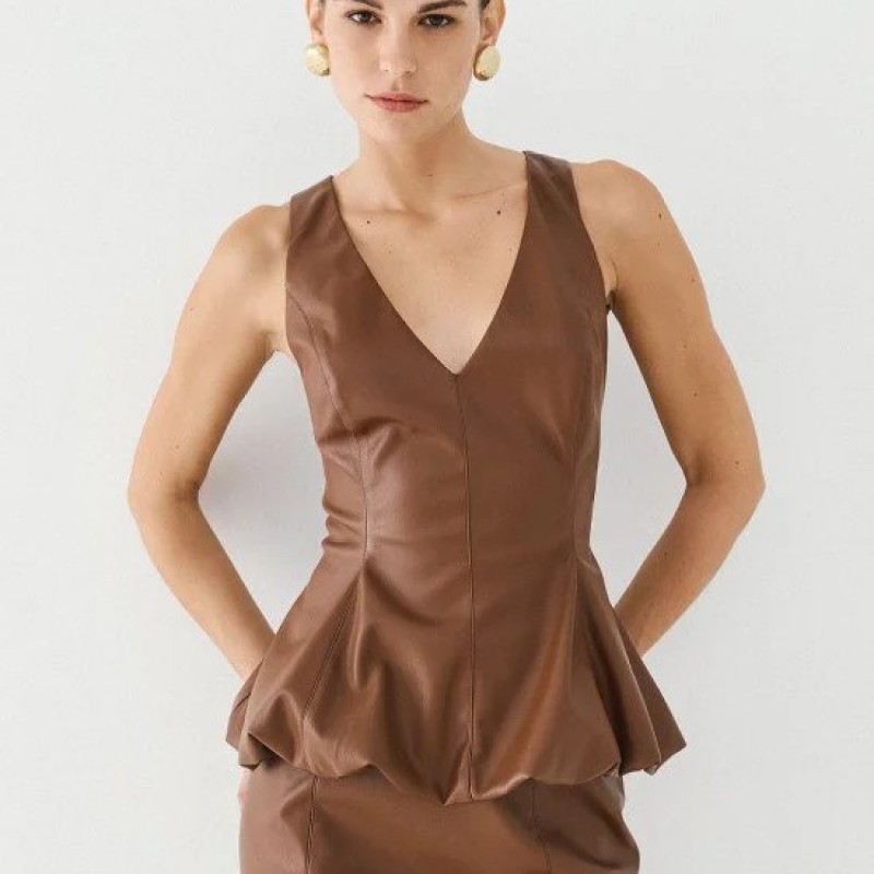 Τοπ όψης δέρματος με peplum Brown Access