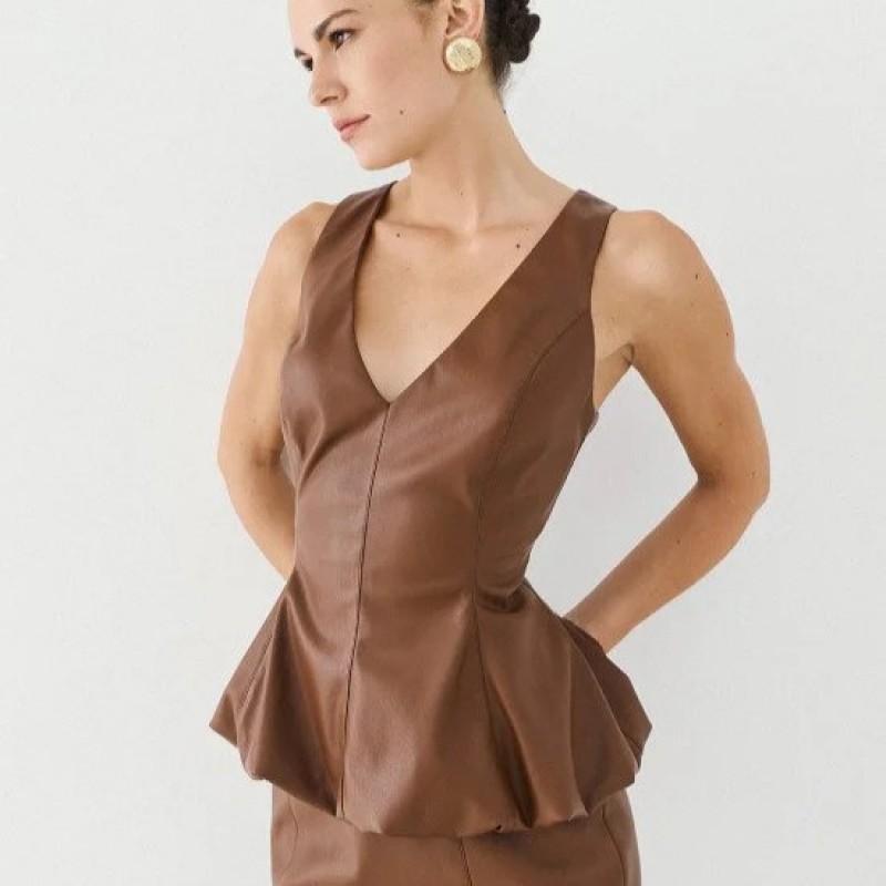 Τοπ όψης δέρματος με peplum Brown Access