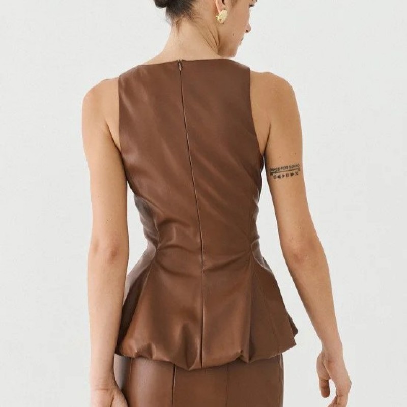 Τοπ όψης δέρματος με peplum Brown Access