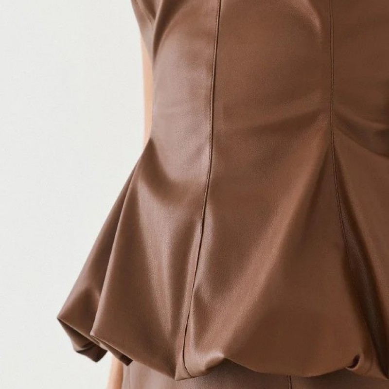 Τοπ όψης δέρματος με peplum Brown Access