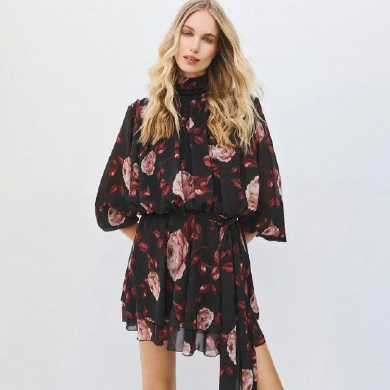 Floral mini dress with ruffles Black Access