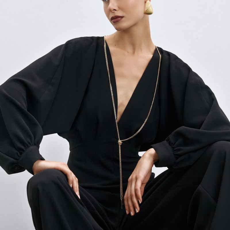 Wide-leg jumpsuit with a V-neck Black Access