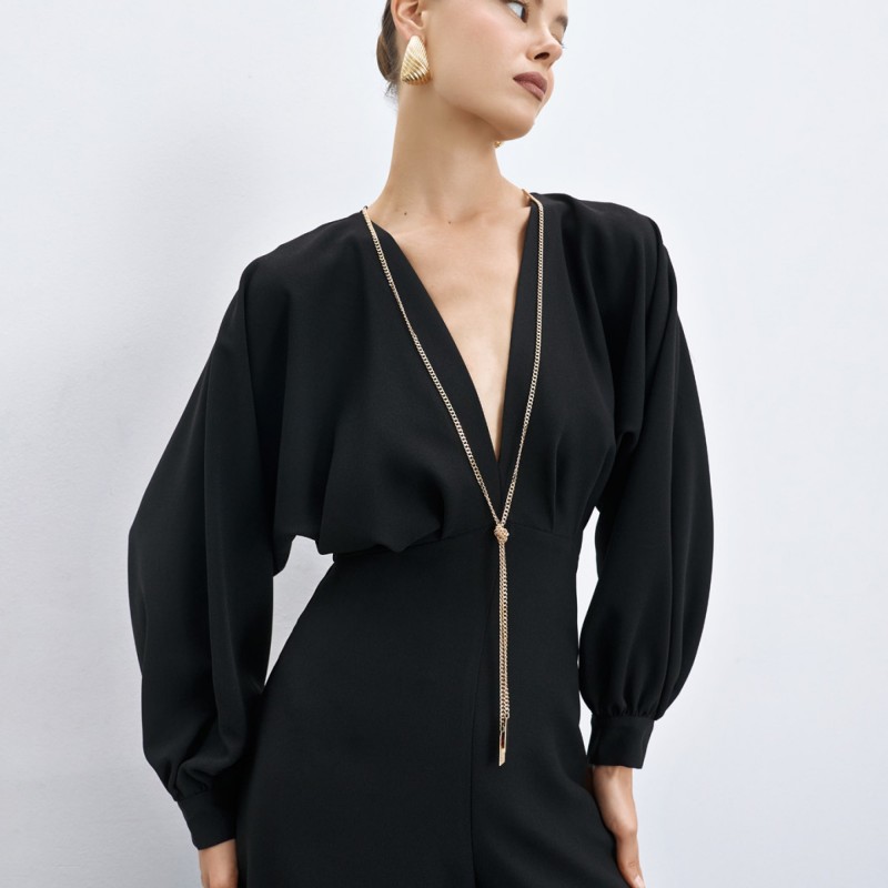 Wide-leg jumpsuit with a V-neck Black Access