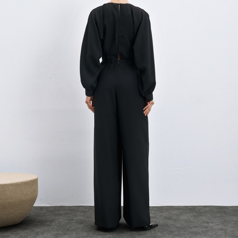 Wide-leg jumpsuit with a V-neck Black Access