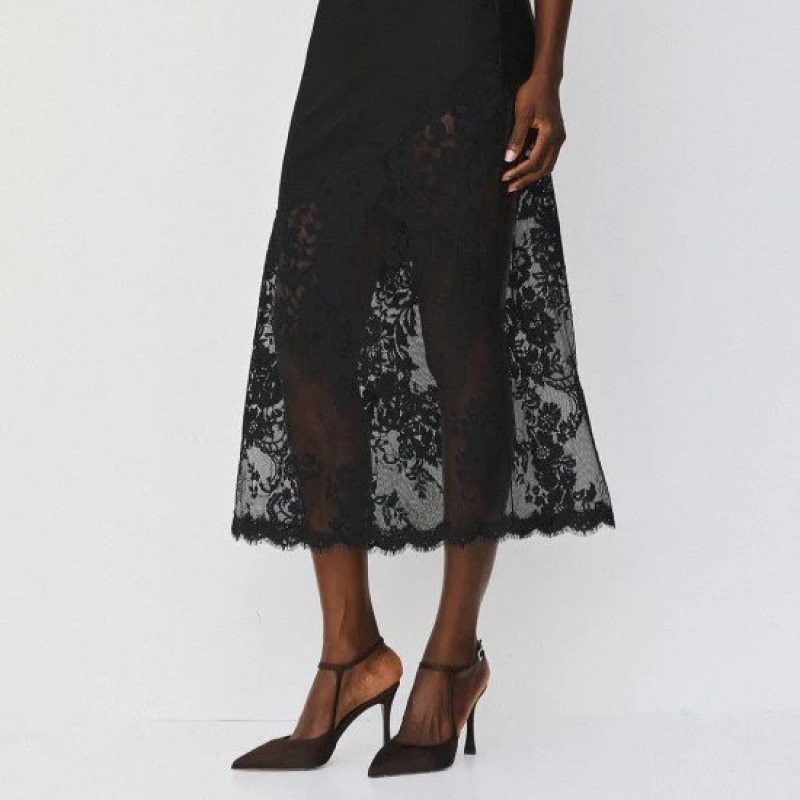 Satin midi skirt with lace Black Access