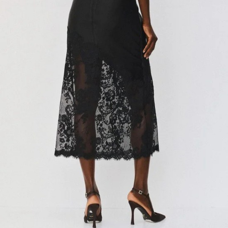 Satin midi skirt with lace Black Access