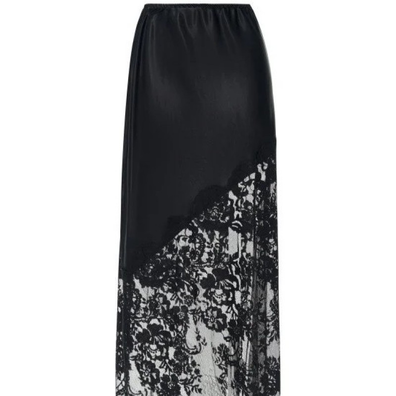 Satin midi skirt with lace Black Access